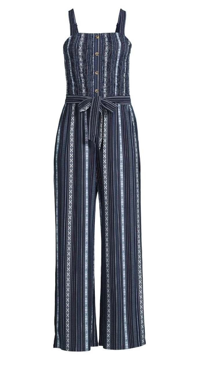 No Boundaries Women's Striped Button-Front Wide Leg Jumpsuit, Size M (7-9)